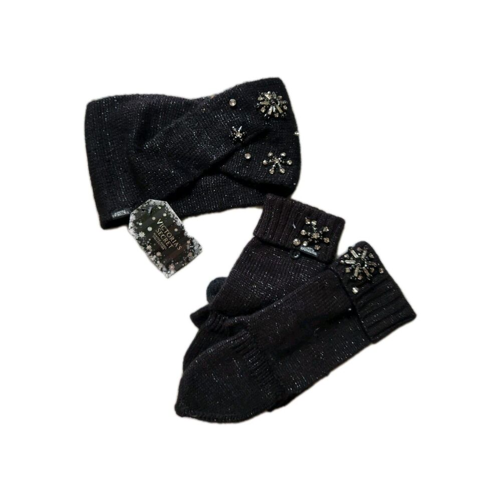 NWT Victoria’s Secret Snowflake Sparkle Winter Set Headband Convertible Mittens